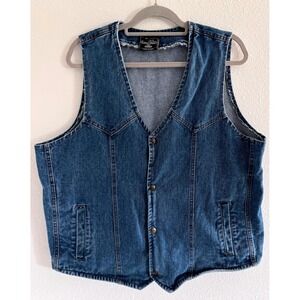 Vintage Liberty Wear Denim Vest Women 2X Blue Cropped Biker Festival Western